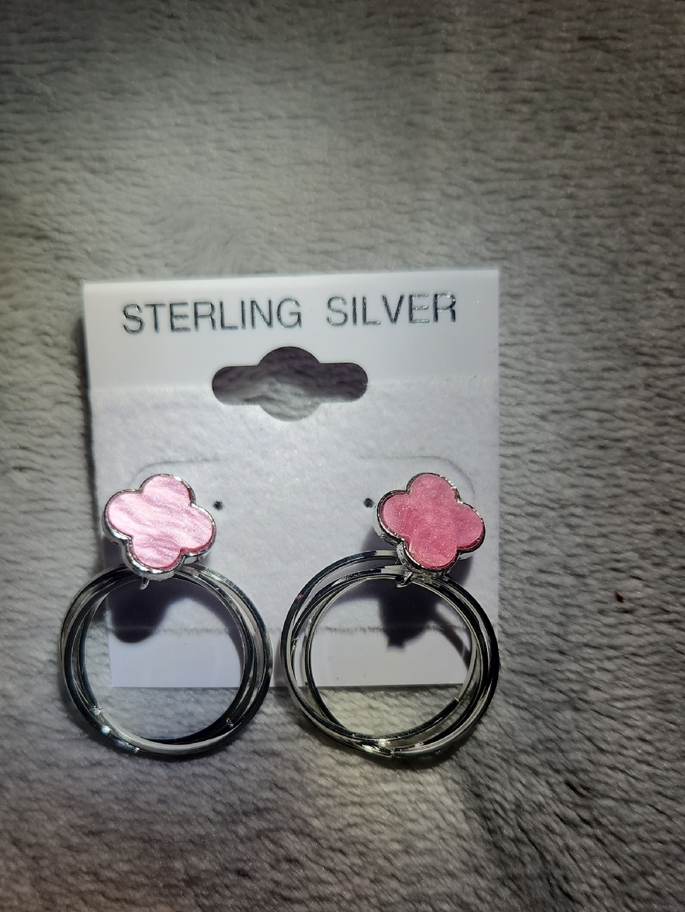 Sterling Silver Pink Clover Hoop Earrings